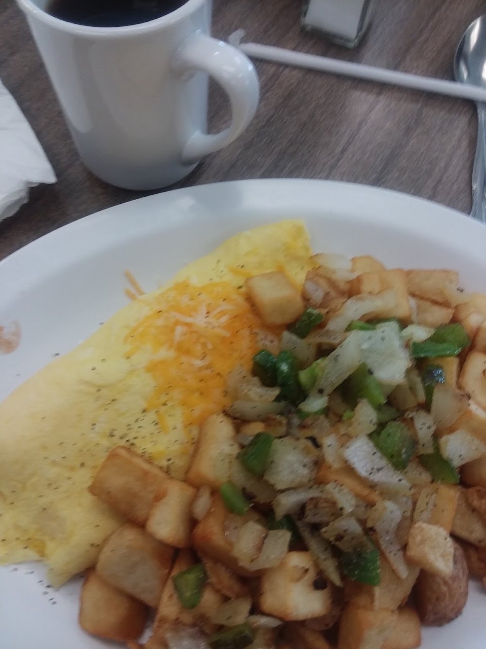 Menu page showing omelettes and skillets.